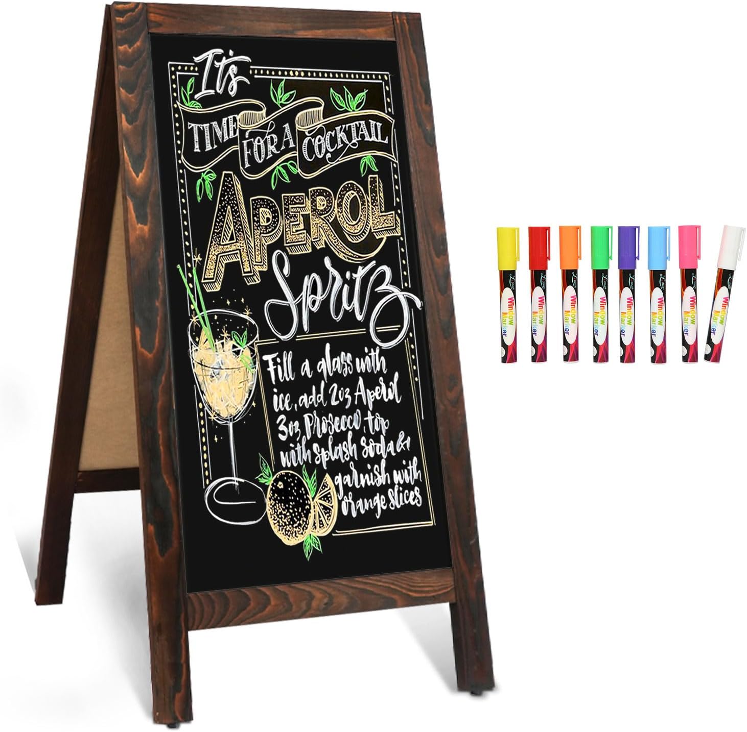 4 THOUGHT A Frame Chalkboard Sign 40"x20", Chalk Board Sign Board Magnetic Chalkboard Double-Sided Sidewalk Sandwich Board Solid Wood Chalkboard Easel Outdoor Cafe Shop Wedding Party, Rustic Brown
