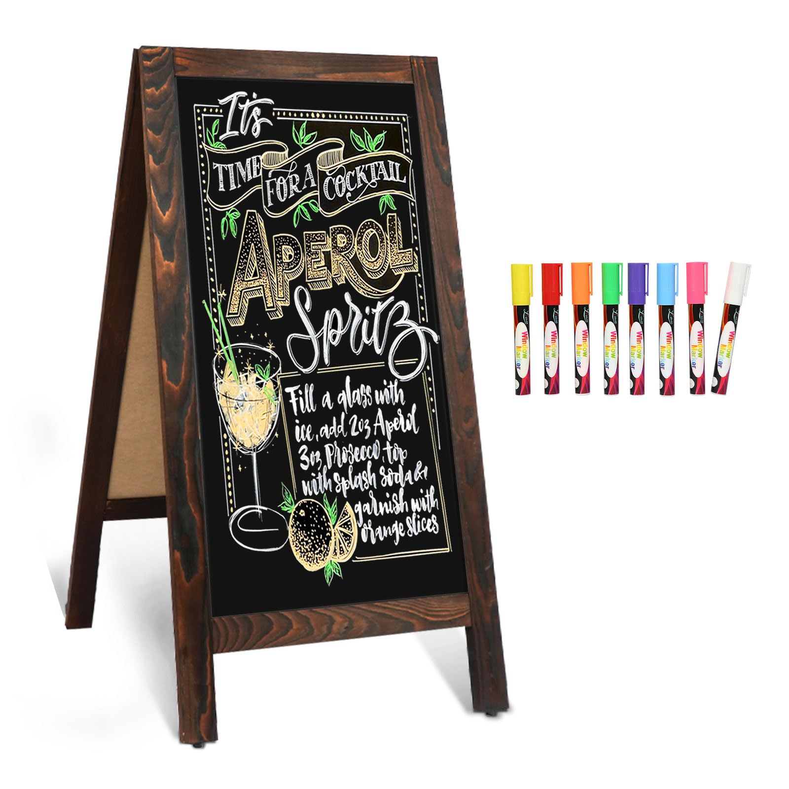 4 THOUGHT A Frame Chalkboard Sign 40"x20", Chalk Board Sign Board Magnetic Chalkboard Double-Sided Sidewalk Sandwich Board Solid Wood Chalkboard Easel Outdoor Cafe Shop Wedding Party, Rustic Brown