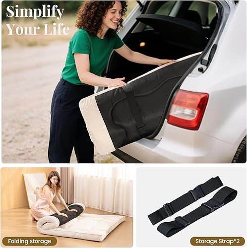 Miniatura 7 de Colchón japonés para suelo, colchón de futón de 4" de grosor tamaño Queen, almohadilla para dormir, almohadilla de suelo plegable de pana, tapete de