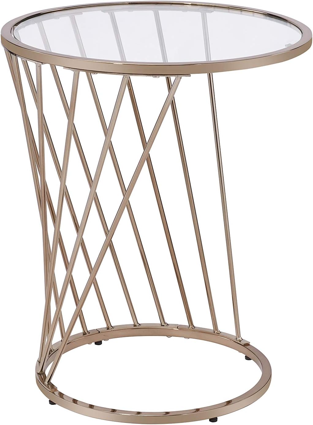 Q-Max Elegent End Table in Metal Cube and Glass, Champagne