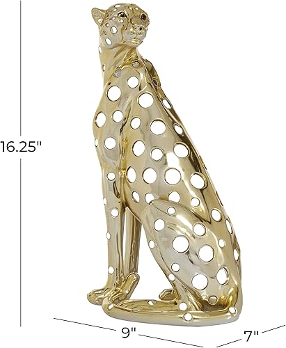 Miniatura 3 de Deco 79 Escultura de leopardo Polystone, 7 x 9 x 16 pulgadas, oro