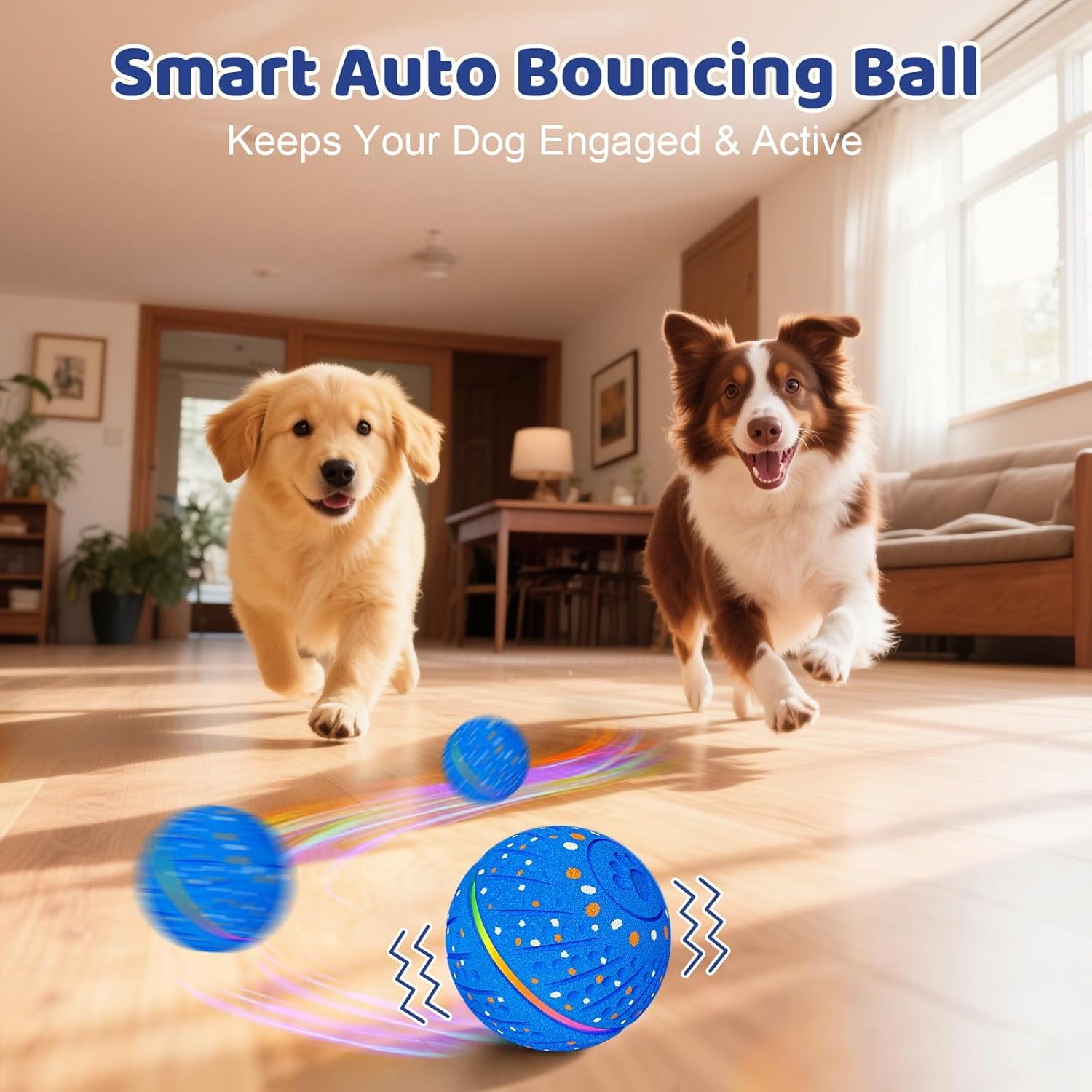 Interactive Dog Toys Dog Ball – 3 Play Modes Smart Moving Bouncing Dogs Ball, E-TPU with RGB Lights, Automatic Rolling Dog Toy for Small Medium Dogs to Keep Them Busy and Boredom Relief (Blue) - 3