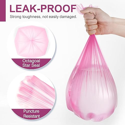 Miniatura 3 de Charmount Bolsas de basura de 4 galones, 220 unidades, pequeñas mini bolsas de basura para baño, cocina, dormitorio, sin perfume, color rosa intenso
