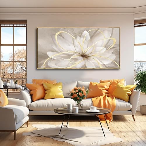 Miniatura 2 de SOUGUAN Lienzo decorativo de pared con flores doradas, líneas abstractas, decoración de pared para sala de estar, decoración moderna del hogar,