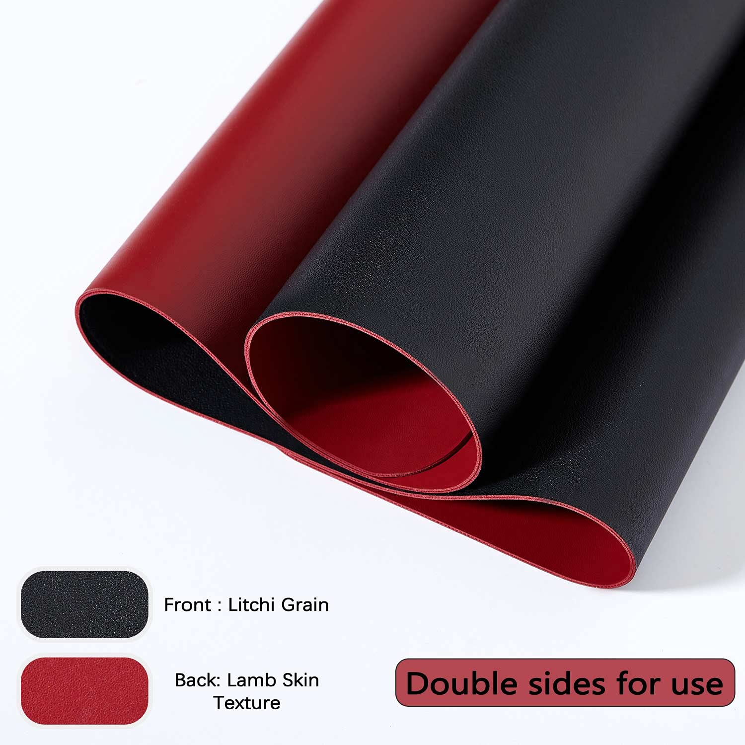 DOBAOJIA Tappetino per Mouse Grande, Mouse Pad XXL, Sottomano da Ufficio, Laptop Tappetino, Tappetino Scrivania, Tappetino Scrittura, Uso Doppio Lato Simipelle PU Impermeabile 90 x 43cm (Nero/Rosso)