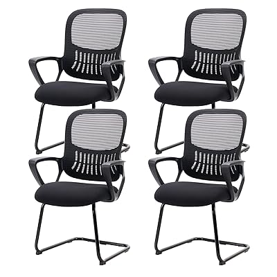 DUMOS Office Desk Chair with Sled Base Set of 4, Ergonomic Executive Mesh Computer Chairs with Lumbar Support for Home Bedroom Waiting Reception Guest Student