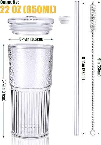 Miniatura 8 de NiHome Juego de 2 vasos de vidrio de borosilicato de 20 onzas con tapa y pajita, para café helado, licuado de frutas, para té, licuado de frutas,