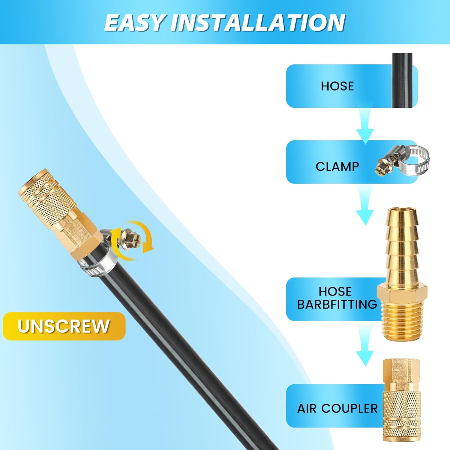 2 Pcs Air Hose Barb Fittings, 1/4 NPT to 3/8 Barb, Barbed Hose Fittings, Male Thread Hose Barb Adapter Connector