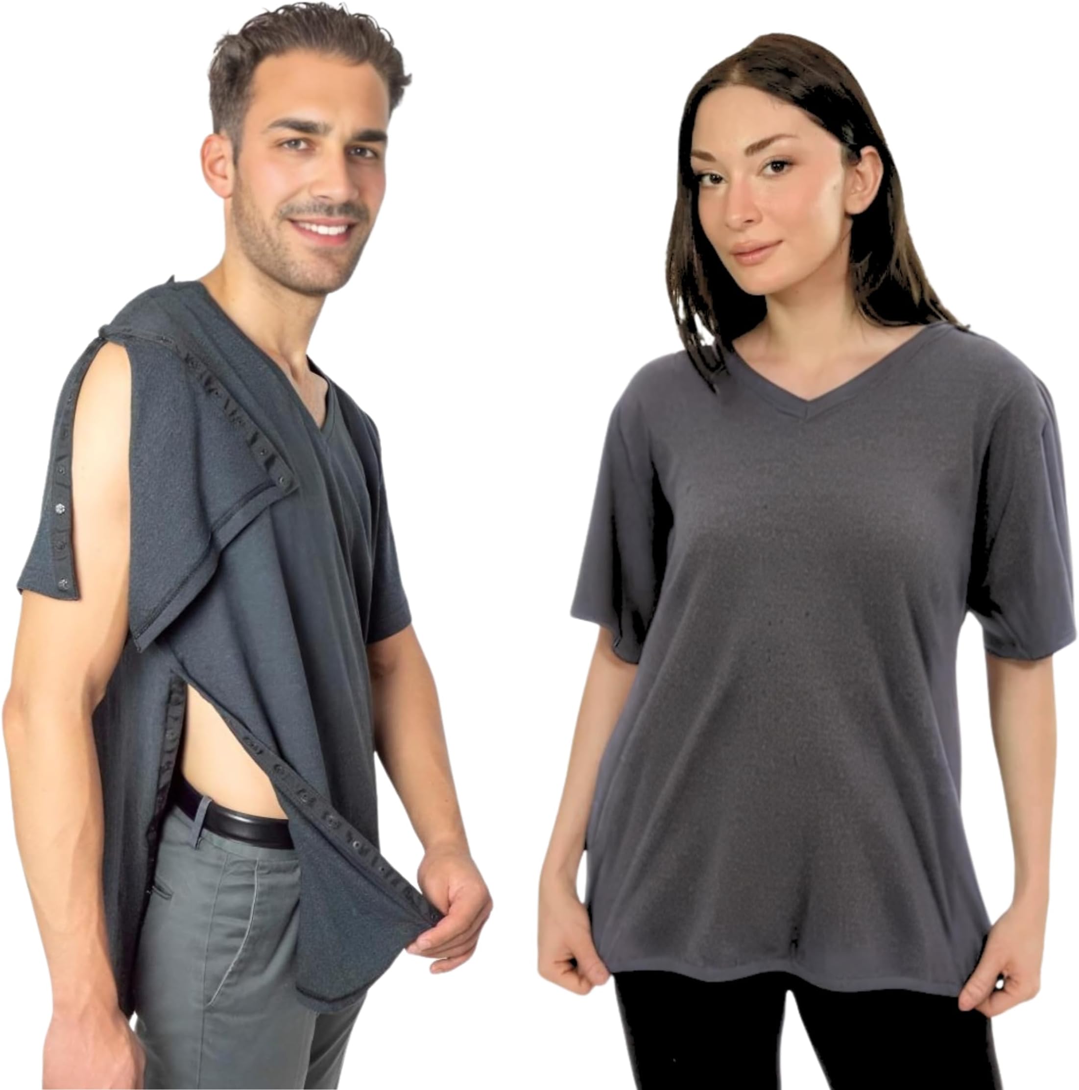 Right Shoulder & Side Access Post Surgery & Rehab Unisex Snap Shirt - Grey