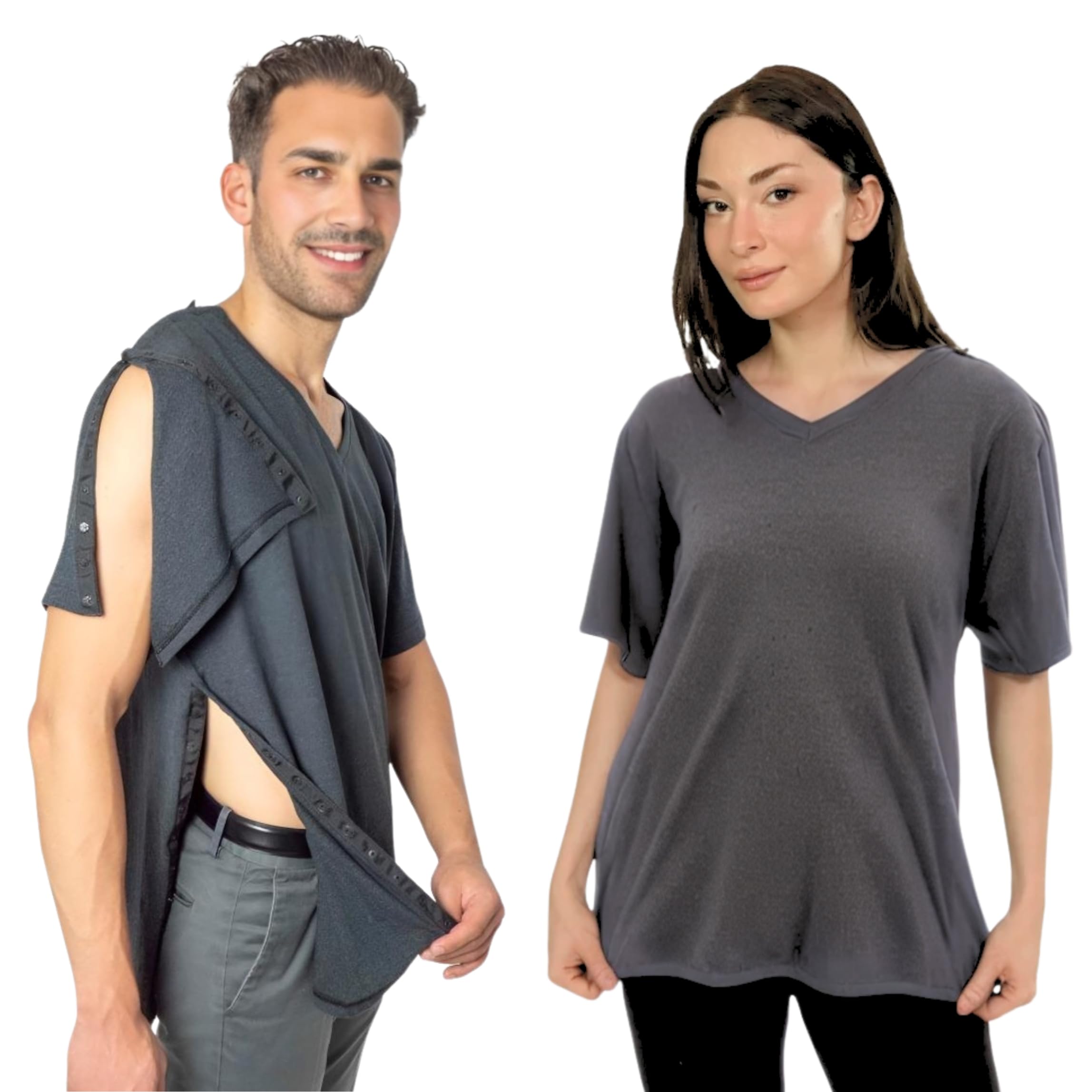 Right Shoulder & Side Access Post Surgery & Rehab Unisex Snap Shirt - Grey
