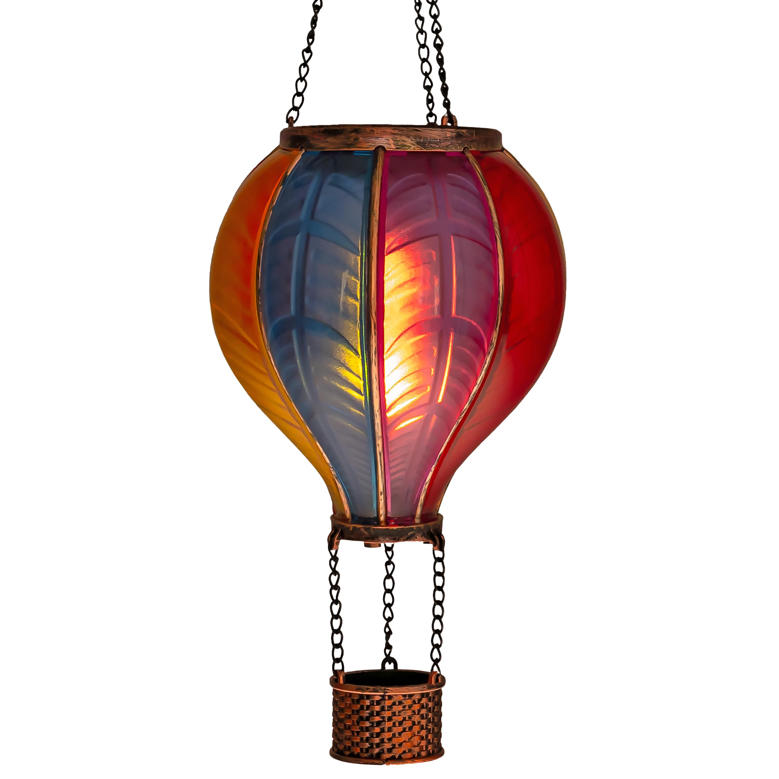 LED Solar Heißluftballon mit Flammeneffekt Beleuchtung | Lampion mit 20 warm-weißen Lichter | Gartenlaterne zum hängen | inkl. Metallkette | Gesamthöhe ca. 40,5 cm (Regenbogen)