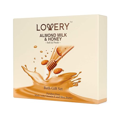 Miniatura 9 de Juego de regalo de baño, kit de spa con leche de almendras y miel, gel de ducha, bomba de baño, baño de burbujas, exfoliante corporal, sales,