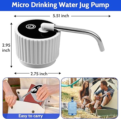 Miniatura 2 de Dispensador de agua de campamento para botella de 5 galones, bomba de botella de agua eléctrica portátil con carga USB, bomba universal de micro