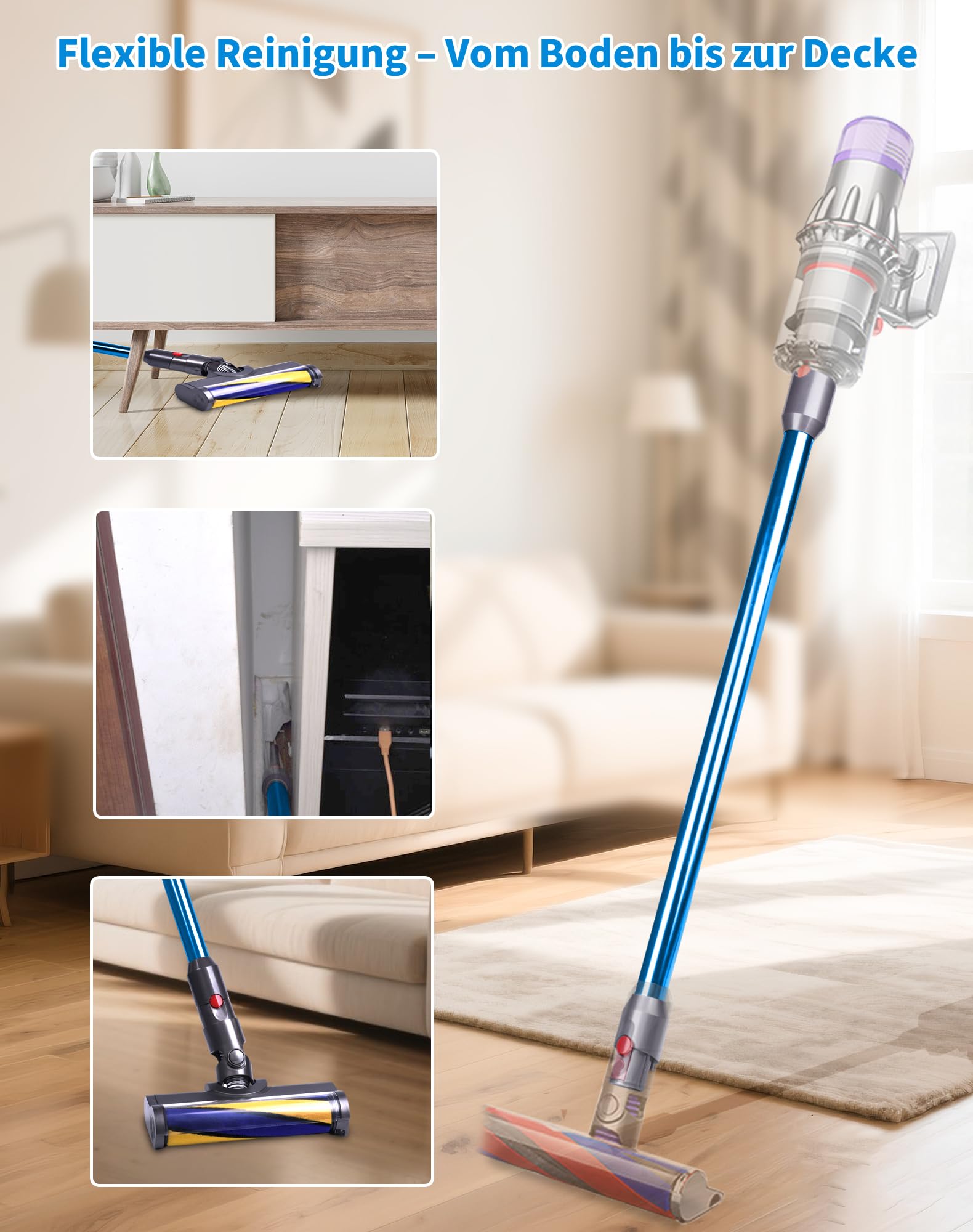 Tubo de extensión para aspiradora Dyson V12 Detect Slim / V10 Digital Slim de 74 cm, tubo telescópico de aluminio con liberación rápida – Accesorio de repuesto para tubo de aspiración, color azul