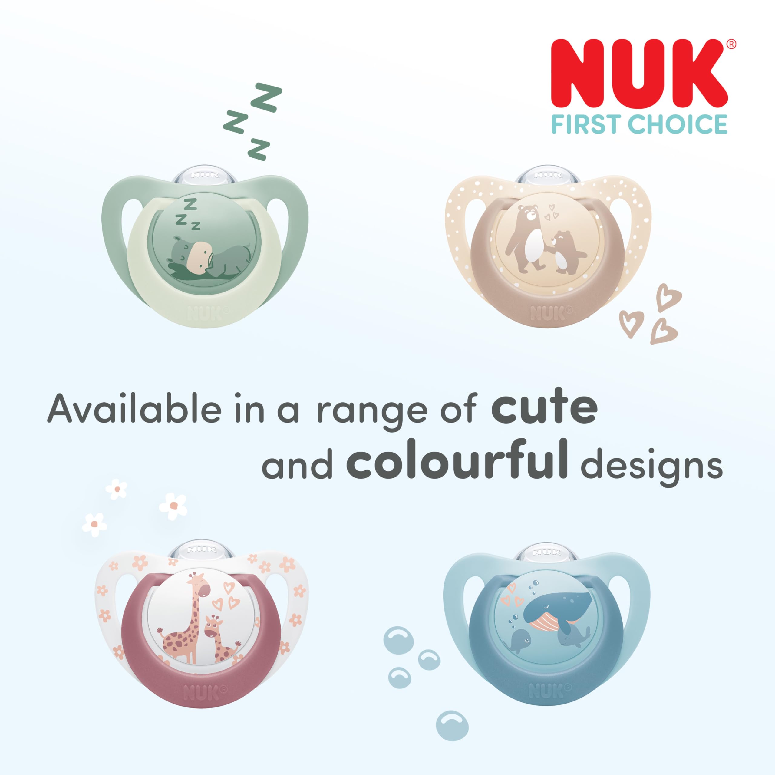 NUK First Choice Smoczki dla niemowląt | 6-18 miesięcy | Ortodontyczne smoczki uspokajające | Uspokajają 99% niemowląt** | Niebieskie | 4 sztuki