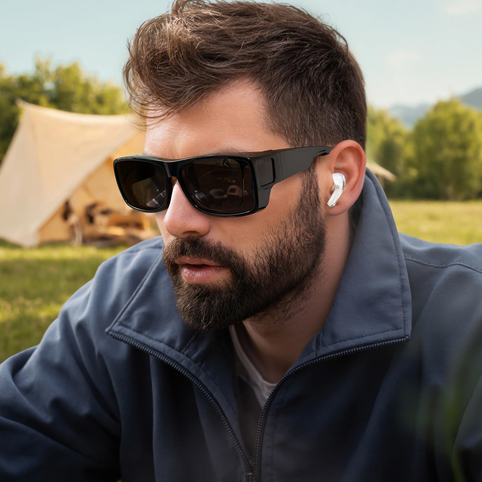CAXMAN Gafas de sol polarizadas envolventes con protectores de ventana lateral para una protección completa