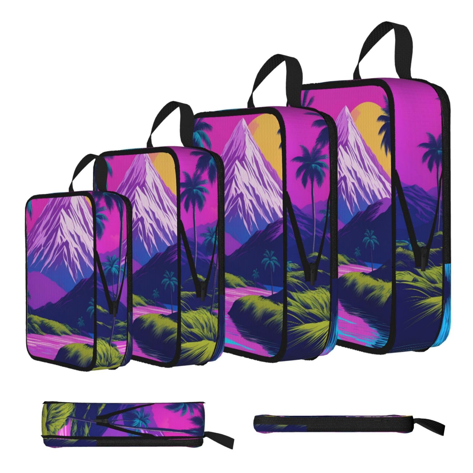 Sxzvvbn Black Many Coconut Trees Compression Packing Cubes 4 Piece Set