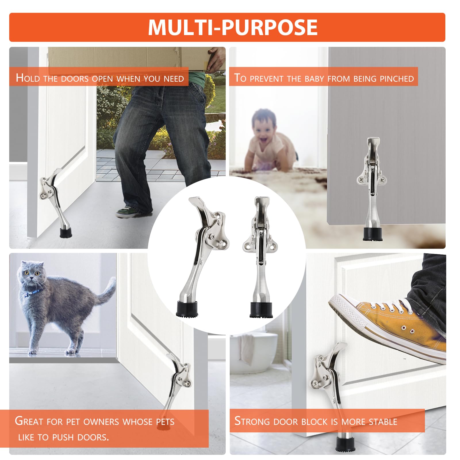 KOVOSCH 4 Inches Kickdown Door Stoppers Brushed Satin