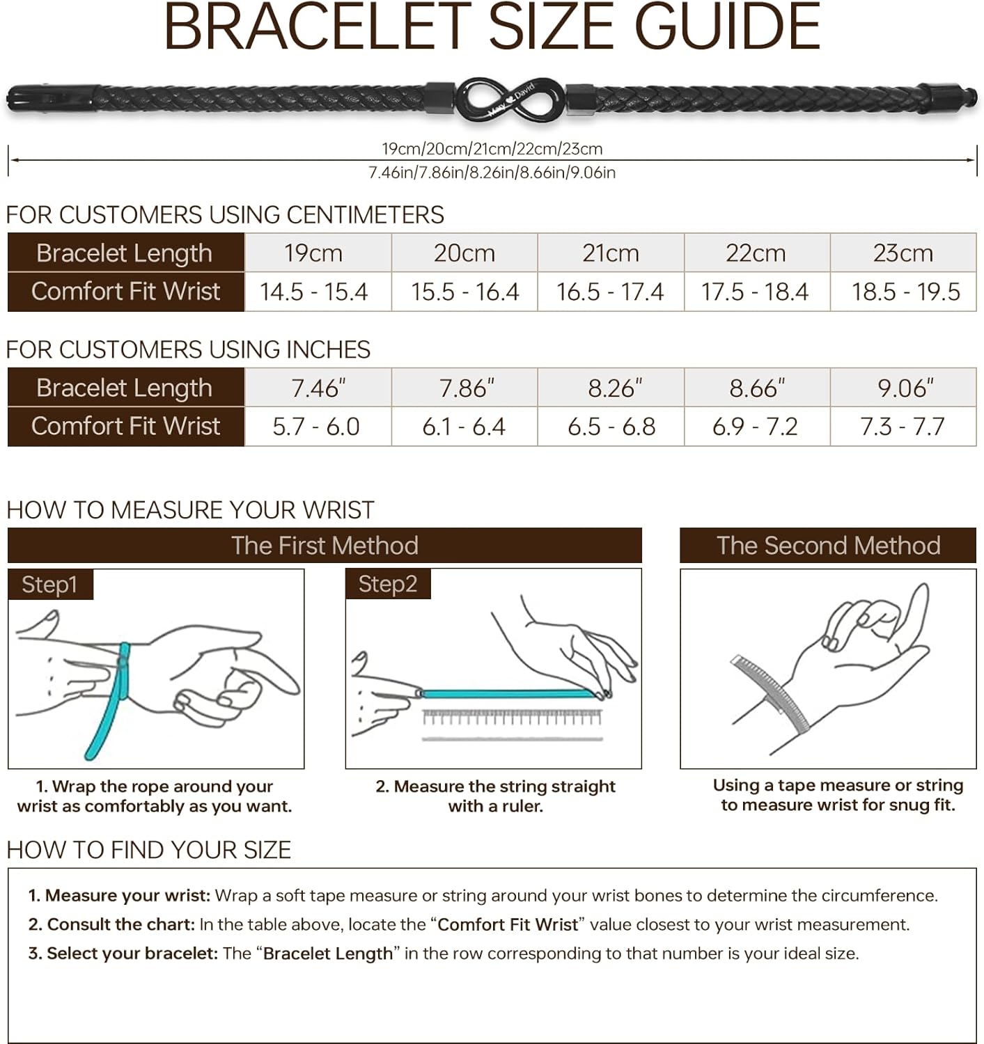 To My Man, Personalized Dual Name Infinity Leather Bracelet, Custom Name Text and Symbol Stainless Steel Braided Bracelet for Men/Women, for Xmas, Birthday, Anniversary, Valentine - Image 2