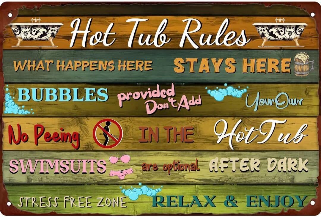 Anceky Style-7 Funny Bathroom Metal Tin Sign Hot Tub Rules Tin Sign For Bathroom Pool Farmhouse Home Retro Wall Decor 5.5X8 Inch
