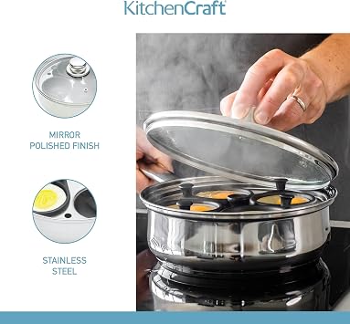 KitchenCraft 4 Egg Poacher Pan in Gift Box, Non Stick and Induction Safe, Stainless Steel, 20.5 cm