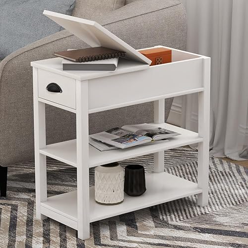 Miniatura 6 de Farmhouse Nightstand with Flip-Tabletop for Bedroom, Rustic Narrow End Side Table with Storage Drawer for Living Room, Wooden Bedside Table