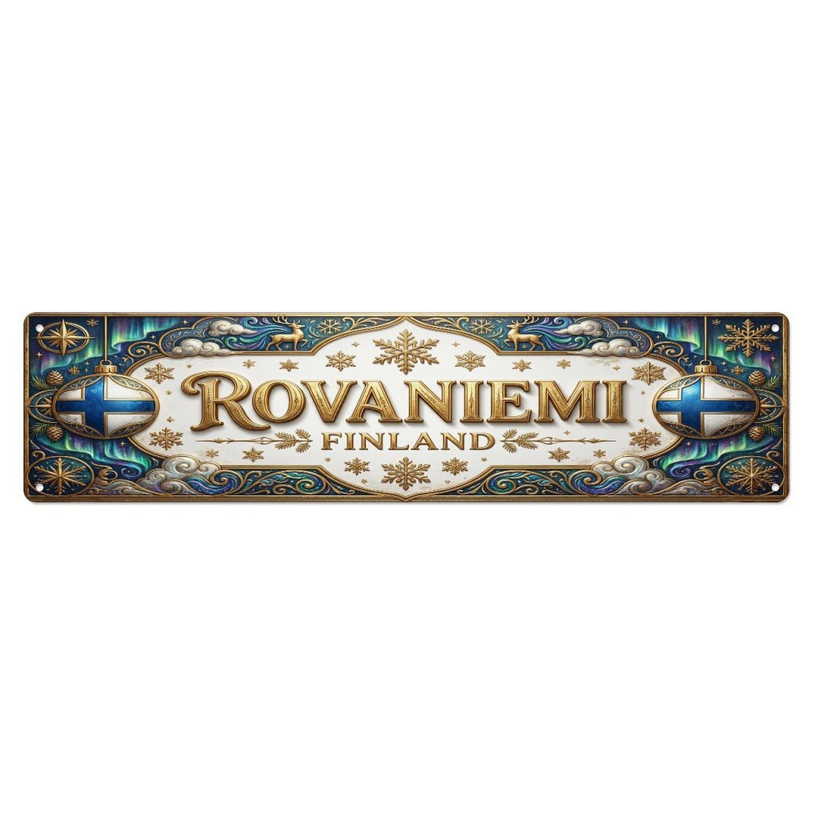 Cmhok Vintage Style Vintage Rovaniemi Finland Flag Pattern Metal Tin Sign Wall Decor For Cafe, Club, Garden Metal Poster 4X16inch