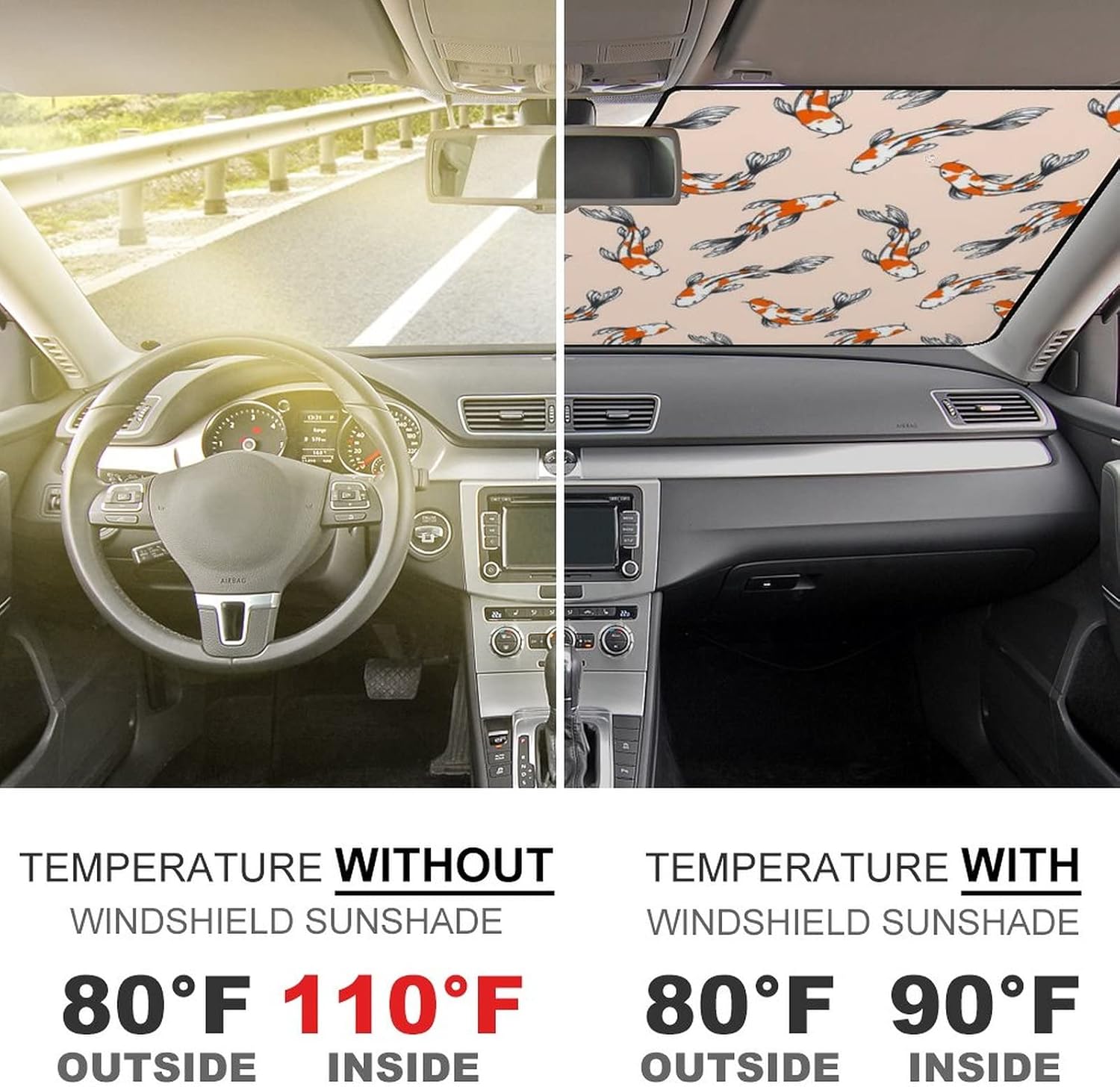 Koi Fish Pattern Car Windshield Sun Shade Funny Sun Visor Protector
