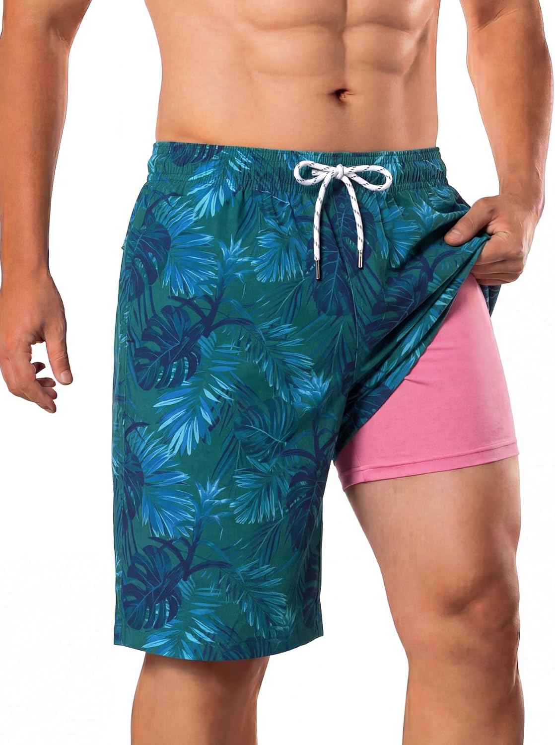 BRISIRA Mens Swim Trunks 10 Inch Inseam Compression Liner Bathing Suit Long Board Shorts Anti Chafe Quick Dry Beach Swimsuit