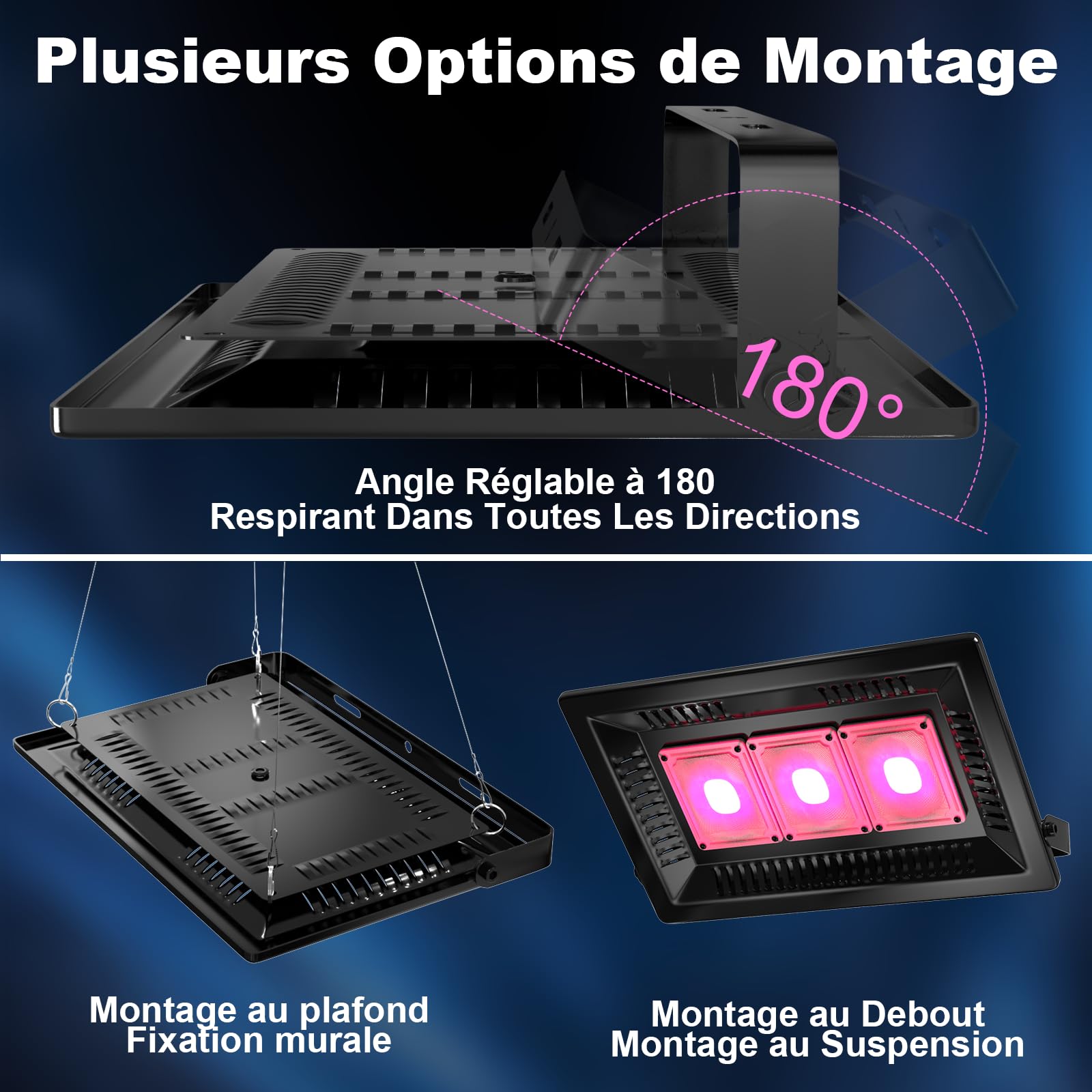 Profey Lampe Horticole, P600 Lampe Plante Interieur LED Spectre Complet, IP67 ETanche, Grow Light pour Une Culture Tout Au Long De L'AnnéE Avec Un éClairage De 270° - LumièRe Rose