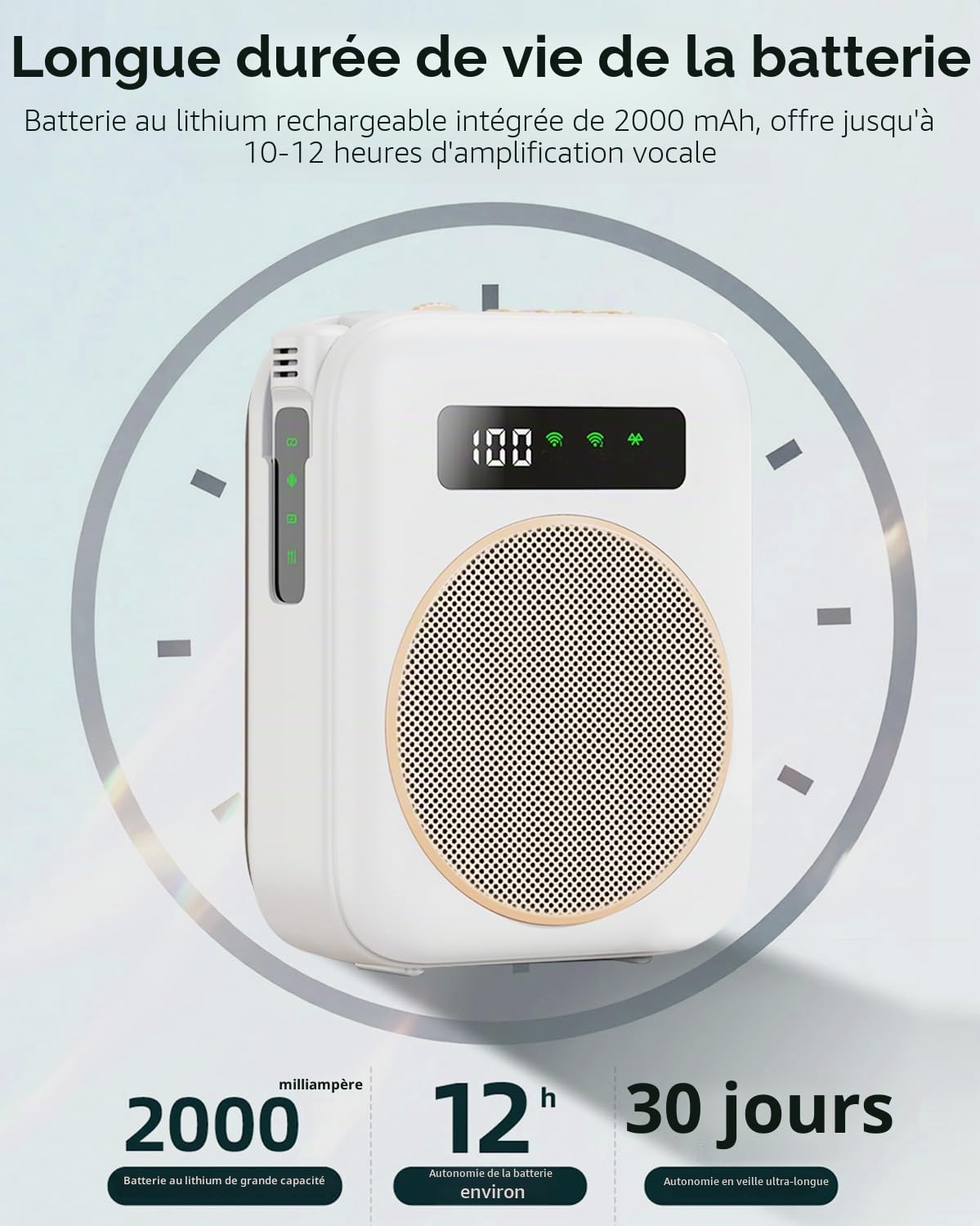 Amplificateur de Voix sans Fil Portable, Mini Amplificateur Vocal avec 2 Microphones à Revers, Beige