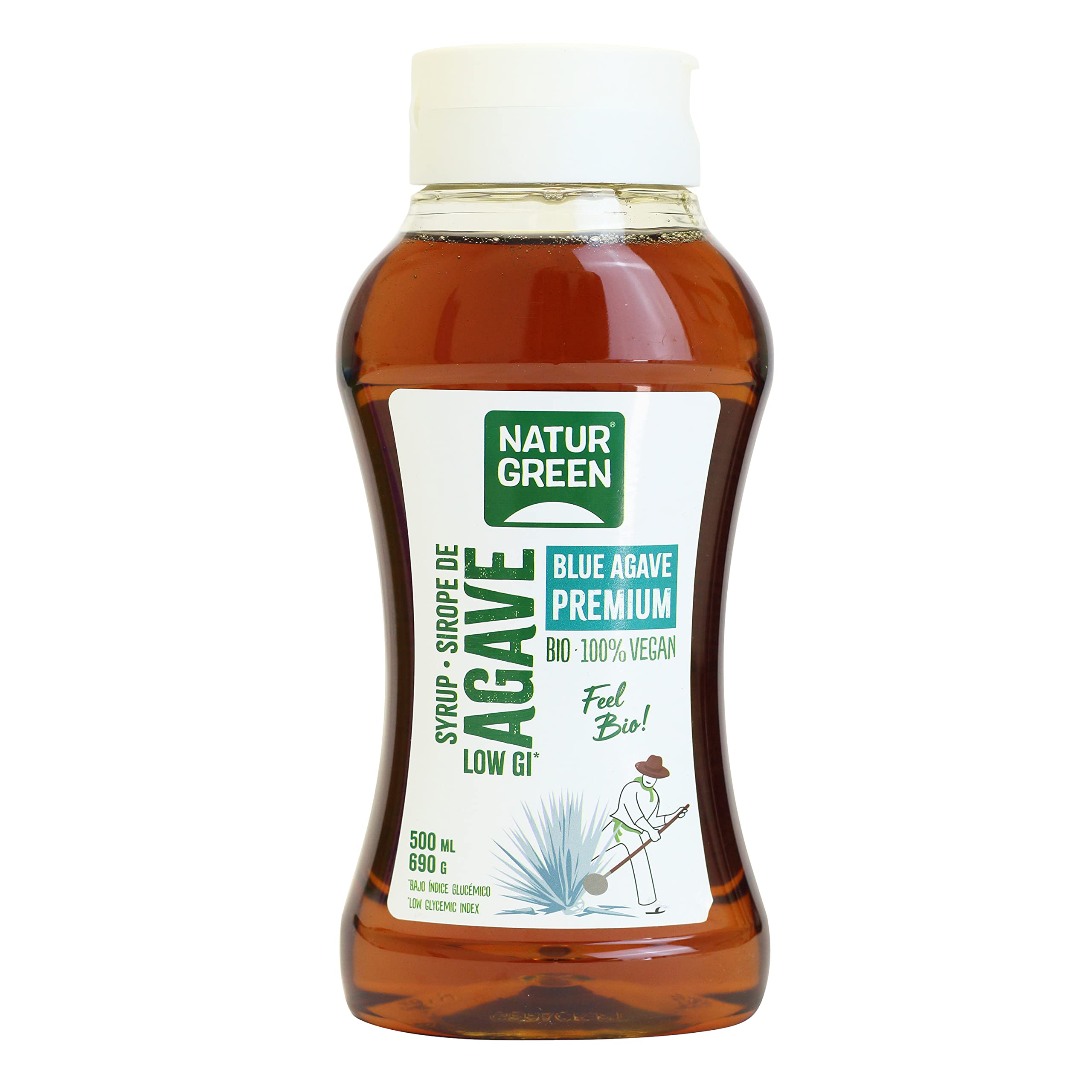 NaturGreen - Sirope de Agave BIO, Edulzante Natural, Edulcorante Ecológico, Sustituto del Azúcar Refinado, Sin Gluten, Sin Lactosa - Pack 6 unidades de 500 ml
