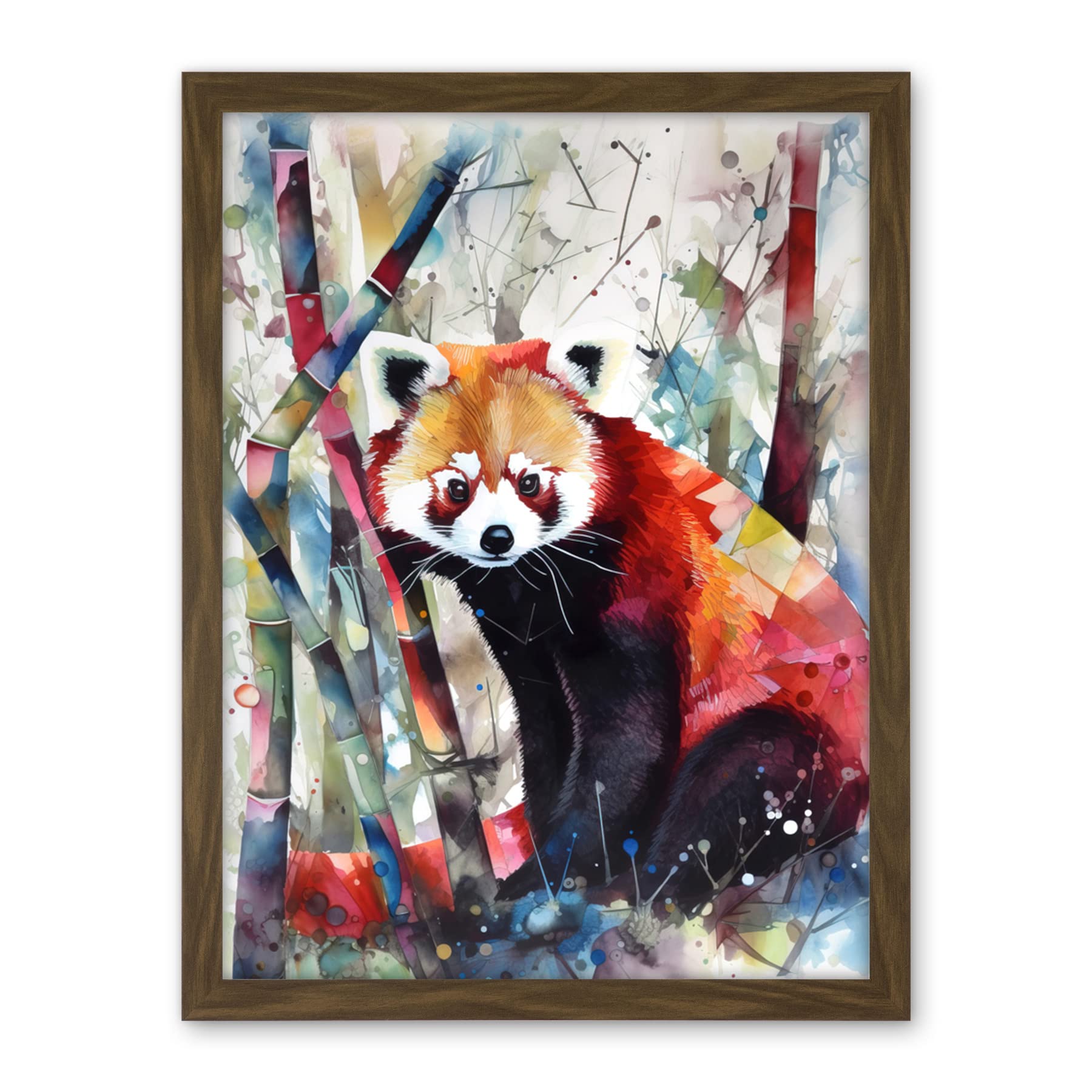 Artery8 Red Panda In Bamboo Forest Folk Art Artwork Framed Wall Art Print 18X24 Inch