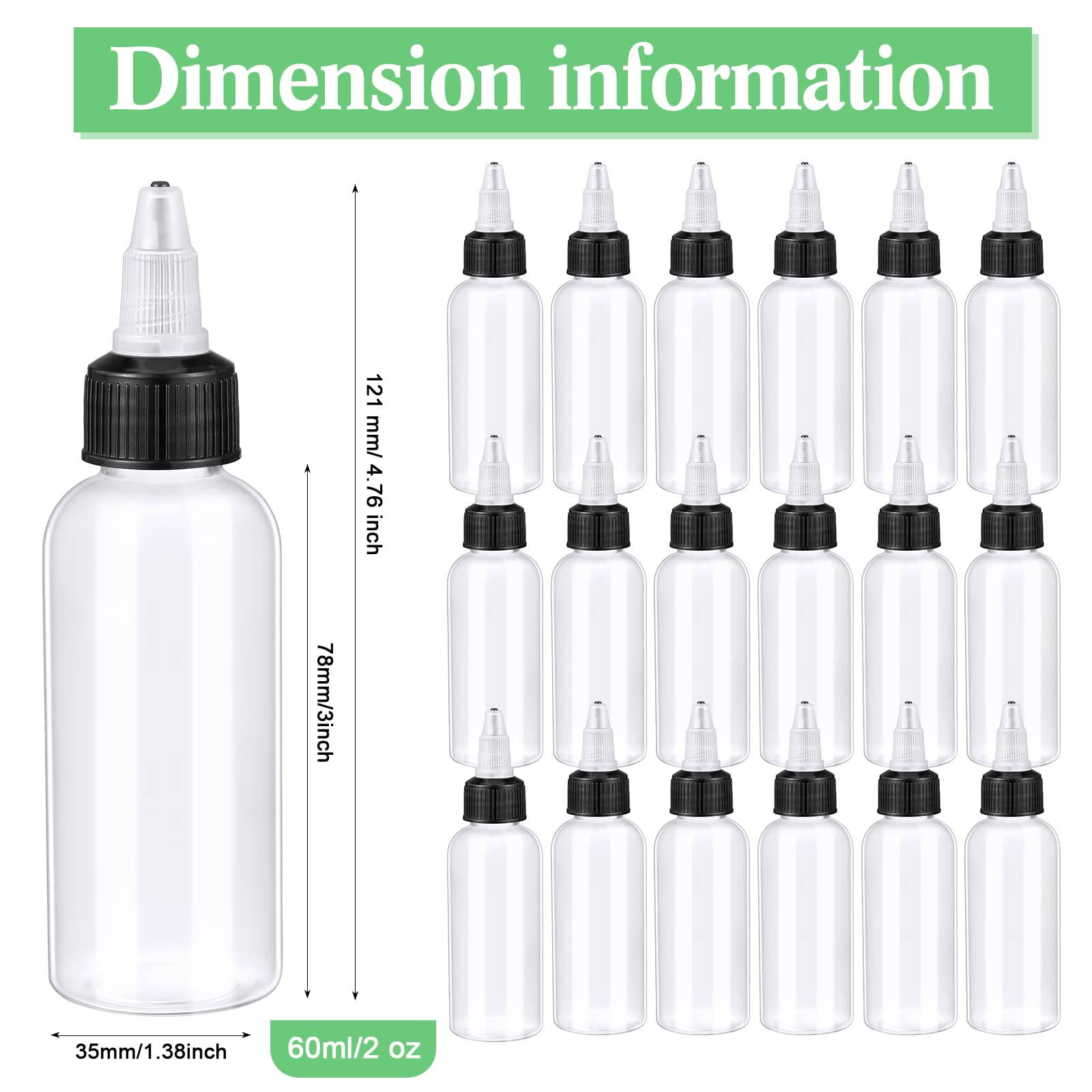 Paquete de 48 botellas redondas de 2 onzas con tapas giratorias, botellas pequeñas de plástico con gotero de pintura transparente para cocina, hogar y hogar 2