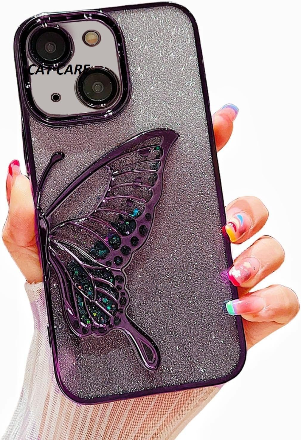 Cat Care Adorable Women Teen Girls Back Cover Cases for iPhone 15 Plus Cover with a Luxurious Glitter Cute Butterfly Plating Design for iPhone 15 Plus Case Cover (Purple) (B0D525F2J8) Amazon Price History, Amazon Price Tracker