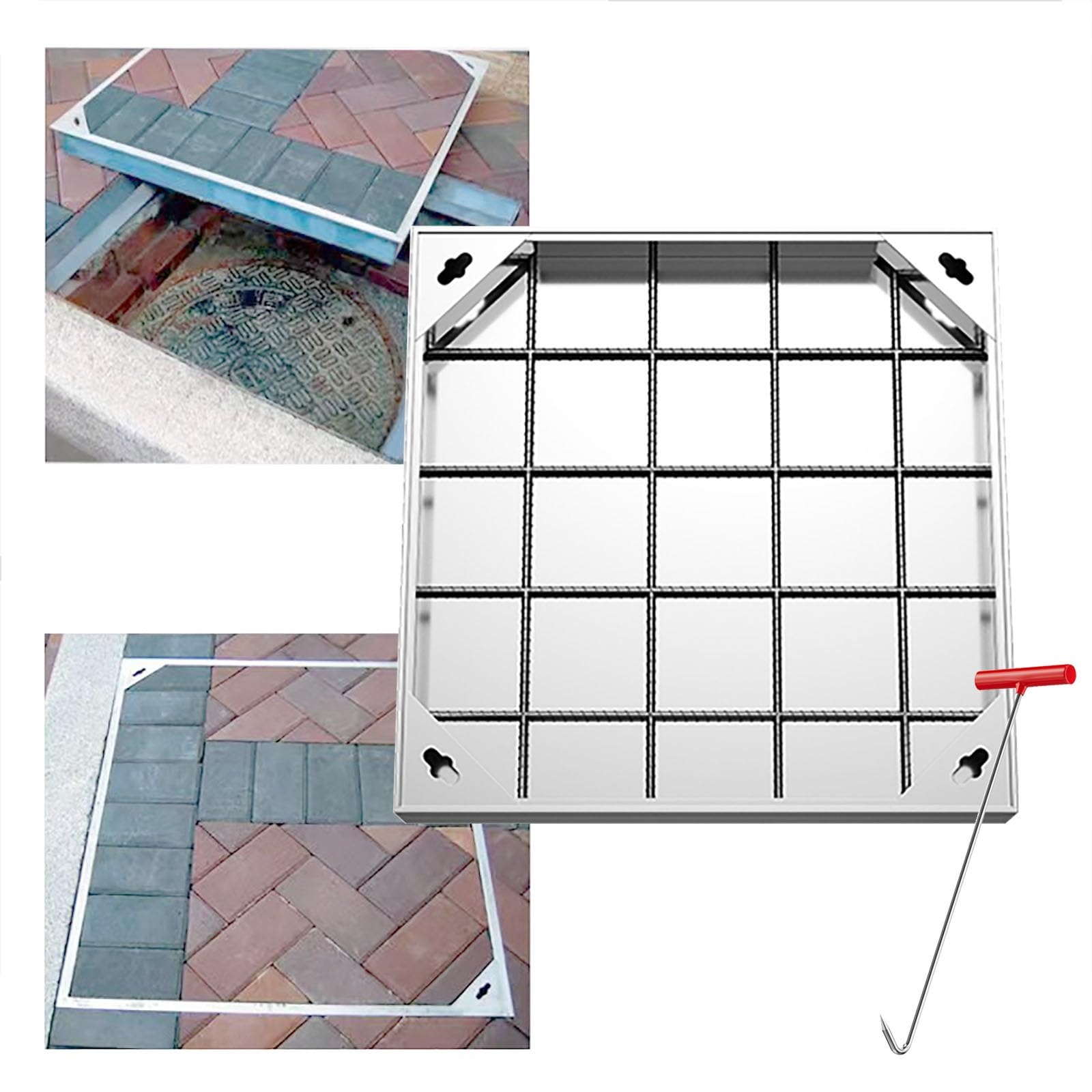 Copertura Pozzetto Chiusino Quadrato In Acciaio Inox 304, Coperchio Invisibile Del Pozzo Di Ispezione In Metallo, Coperchio E Base Di Scarico Da Incasso Per Interni Ed Esterni, Load 6614lbs(23.6x23.6