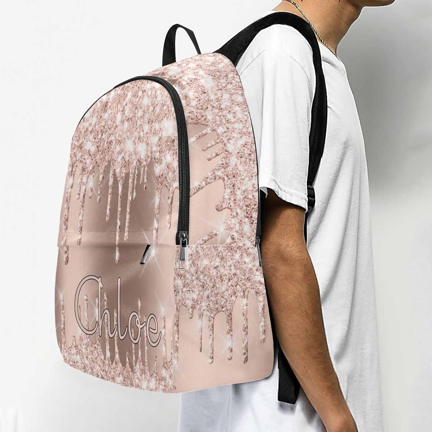 Personalized Your Own Laptop Computer Backpack Light Glitter Drops Travel Back Pack for Hiking Camping Shopping to Daughter from Mom