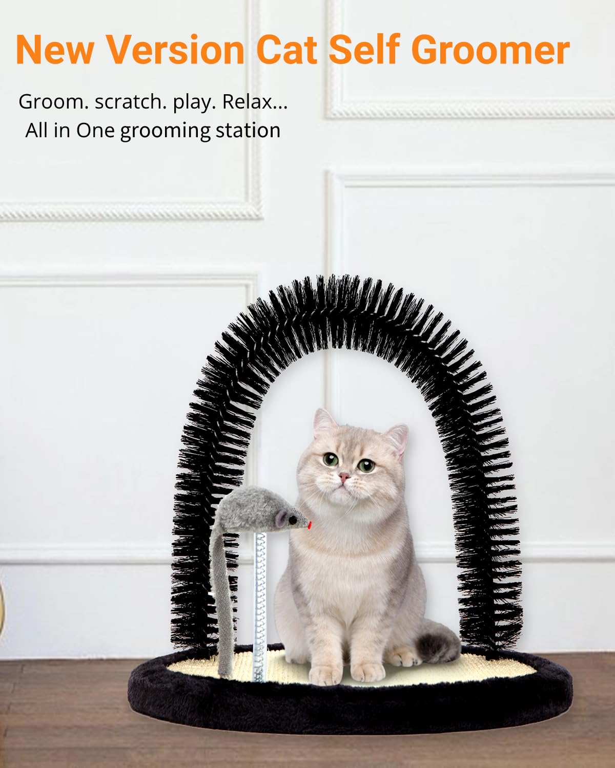 Happi N Pets The Original Cat Arch Self Groomer - Masajeador de Pelo de Gato para Aseo con Almohadilla rascadora de sisal para Gatos y Juguete de Hierba gatera, rascadores de Cara de Gato, Cepillo
