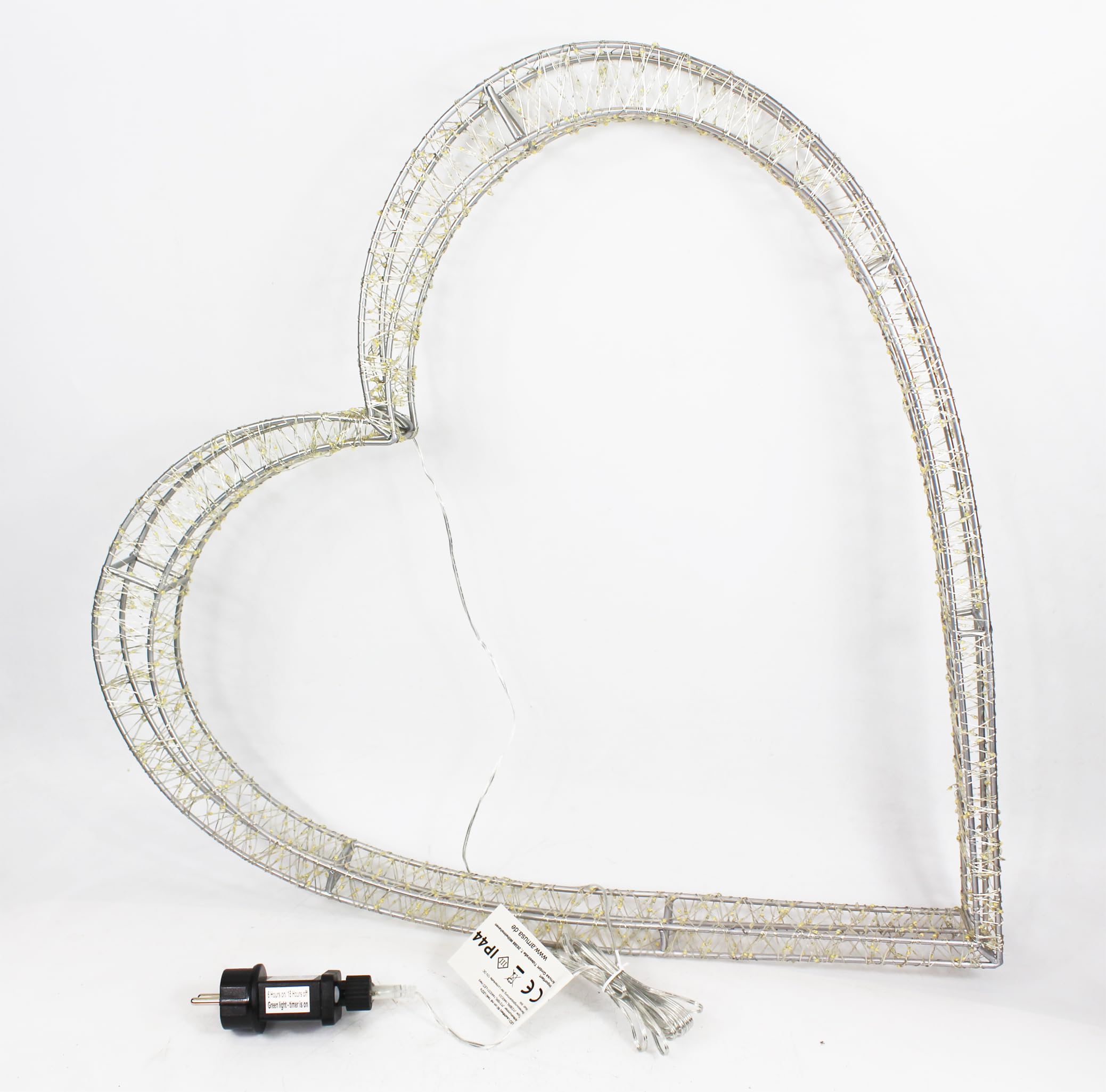 Decorazione a LED a forma di cuore con 1440 LED, 62 x 60 x 5 cm, con timer, cuore luminoso, lampada decorativa per interni ed esterni