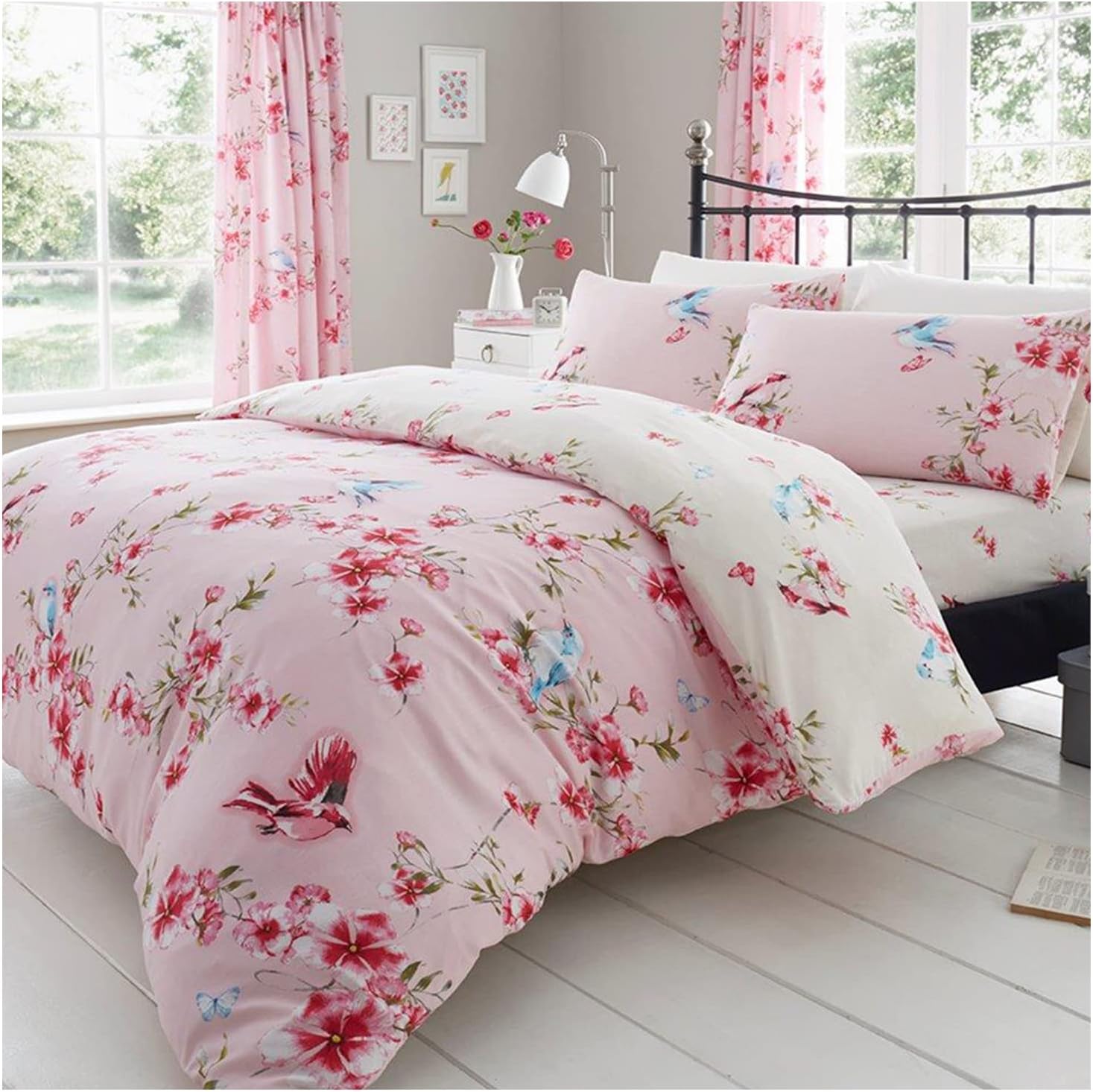GC GAVENO CAVAILIA Flower Duvet Cover Double - Blossom Bedding Set With Pillowcase - Polycotton Fabric- Pink