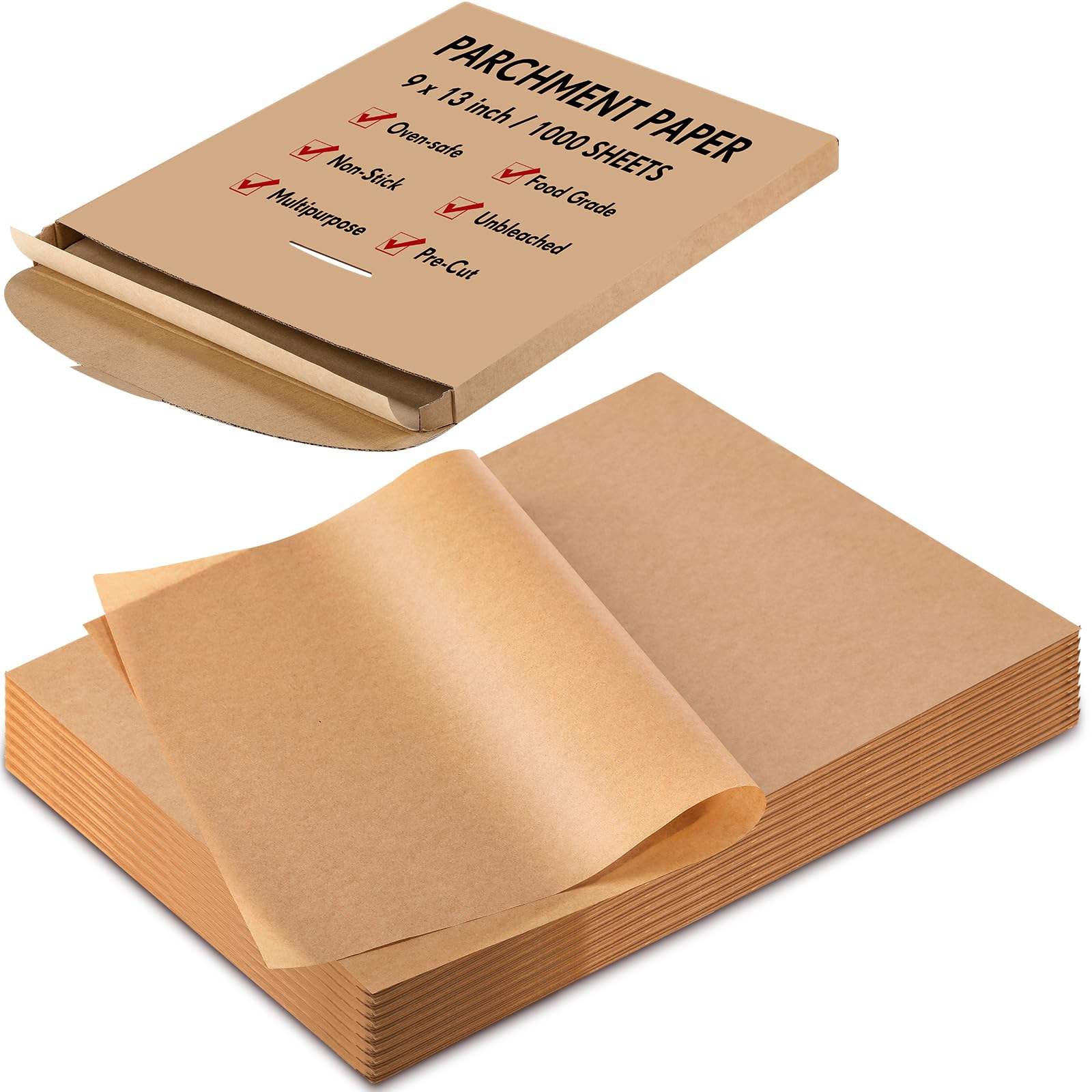 MotiMind 1000 Pcs 9x13 Inch Unbleached Parchment Paper Sheets, Bulk Precut Parchment Paper for Baking, Non-stick Flat Baking Sheets for Cookies, Cooking, Grilling, Air Fryer, Steaming, Oven
