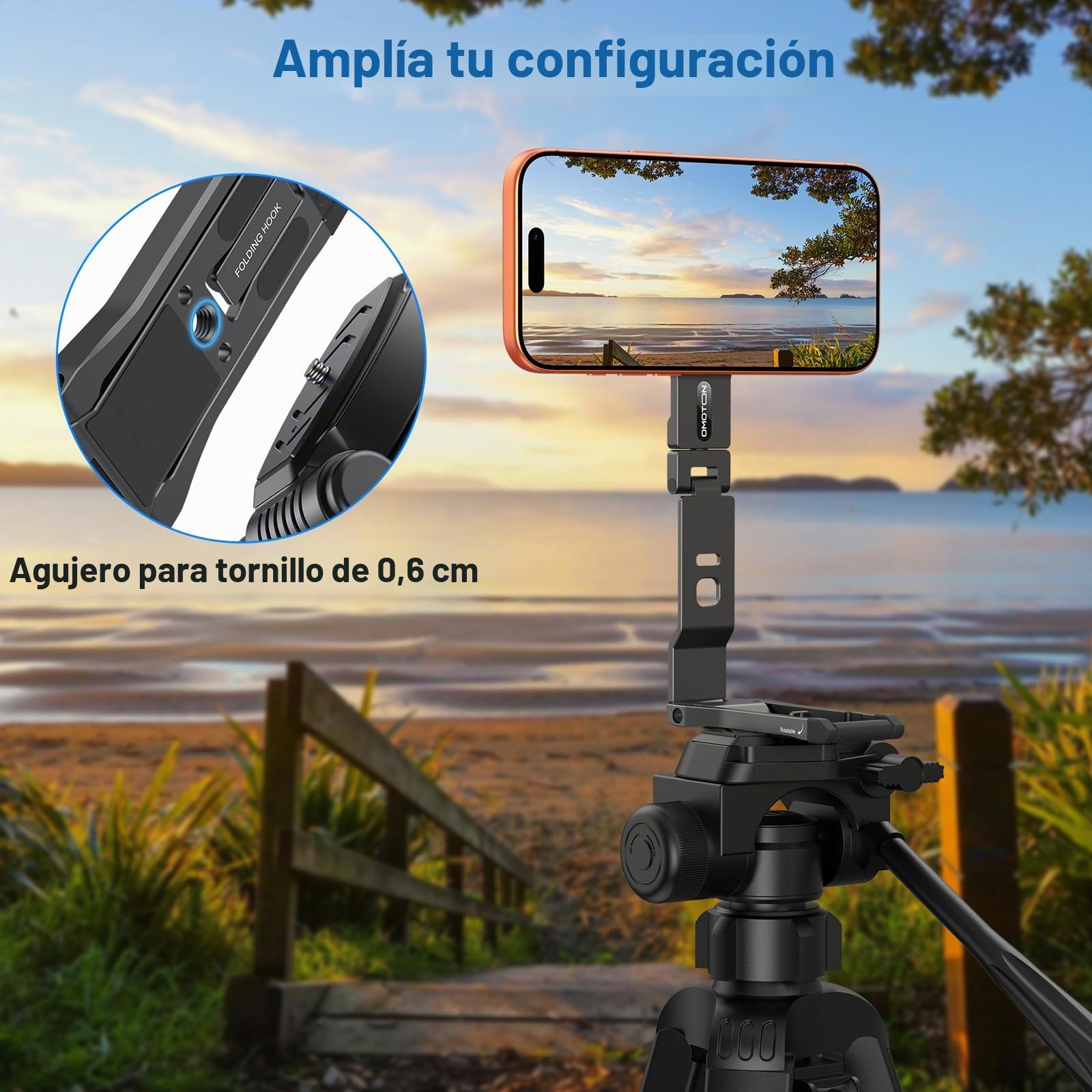 OMOTON TP03 Trípode Giratorio 360° para MagSafe, Trípode Magnético Ultradelgado con Tornillo de 1/4" y Gancho, para iPhone 17/16/15 Pro MAX, Soporte Plegable para Teléfono para Vlog, Gimnasio, Viaje