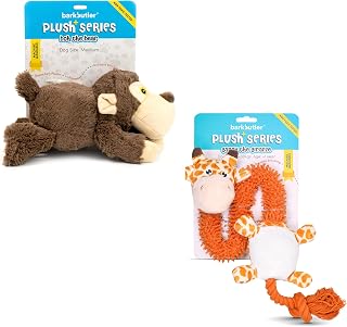 BarkButler BOH The Bear + Garry The Giraffe Plush – Dog Toy Set, Soft & Squeaky Toys for Dogs, Dog Toys for Large Dogs (5-30kgs) – Brown & Orange
