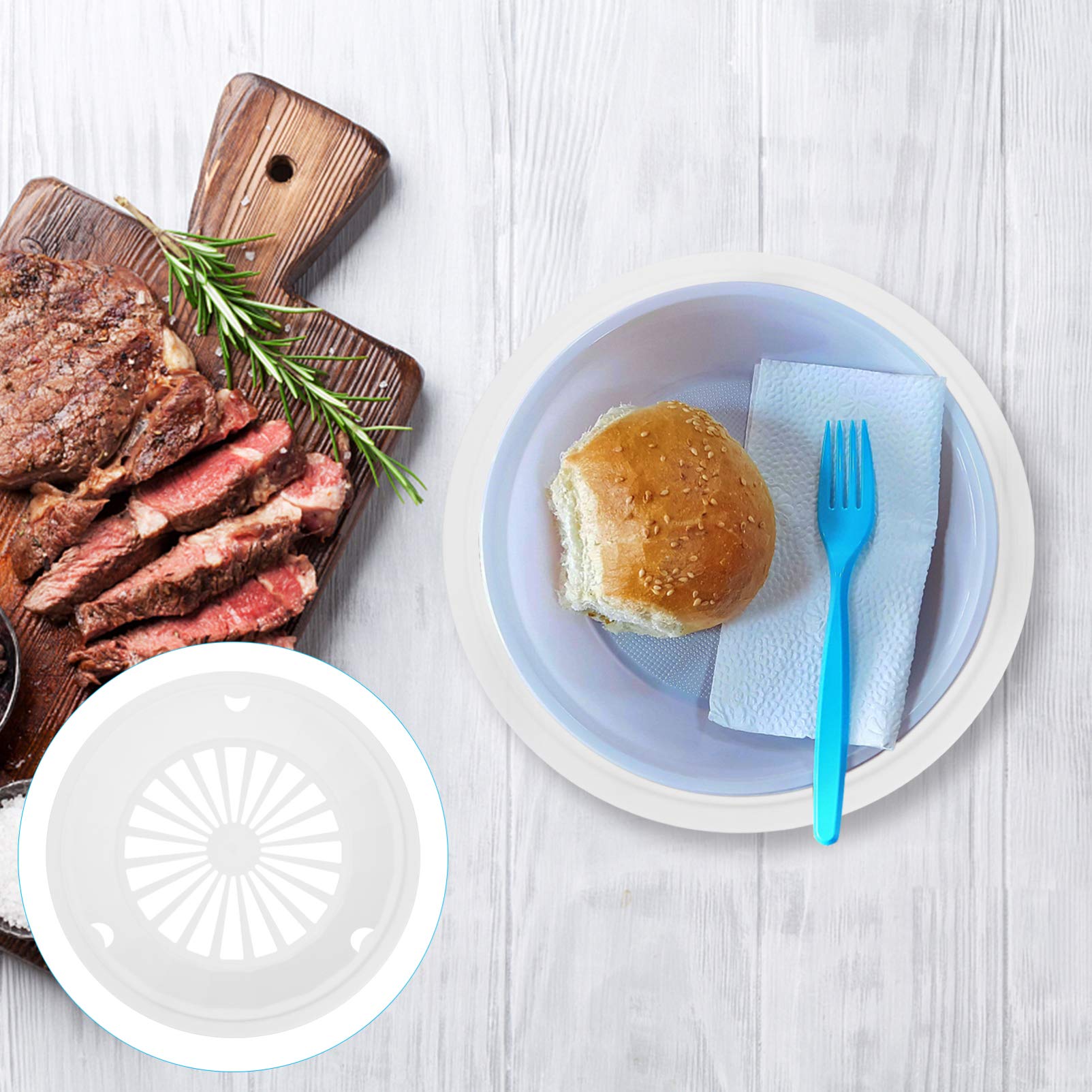 DOITOOL 10Pcs Reusable Plastic Paper Plate Holder for Party BBQ and Picnic Round Paper Plate Barbecue Trays Support Plastic Dinnerware (White - Image 2