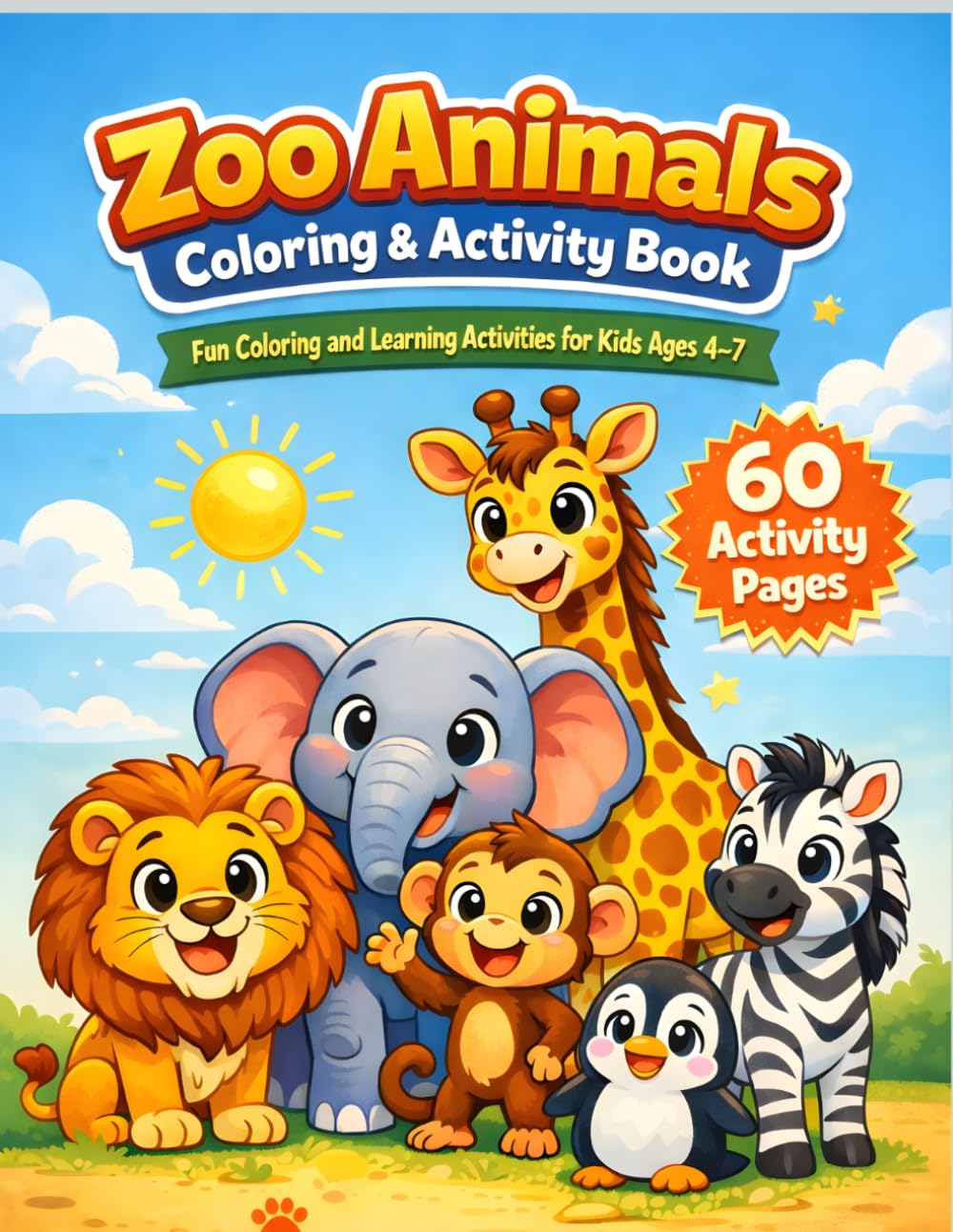 Zoo Animals Coloring and Activity Book for Kids Ages 4-7: Fun and Easy Animal Coloring Pages with Simple Activities for Preschool and Kindergarten Kids