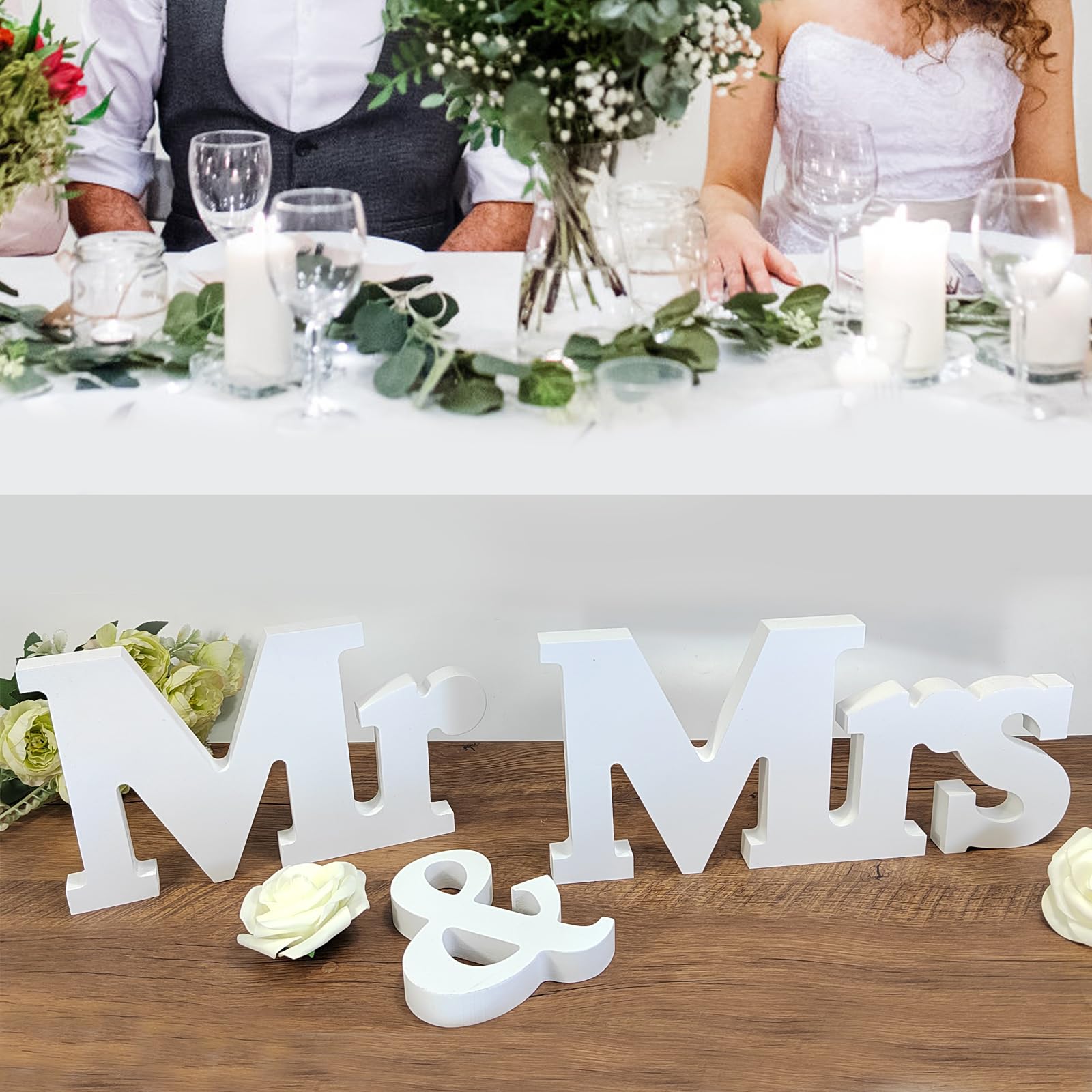 Decorazione Matrimonio Mr & Mrs In Legno - Per Tavoli, Anniversari E Regali Romantic - Foto 6