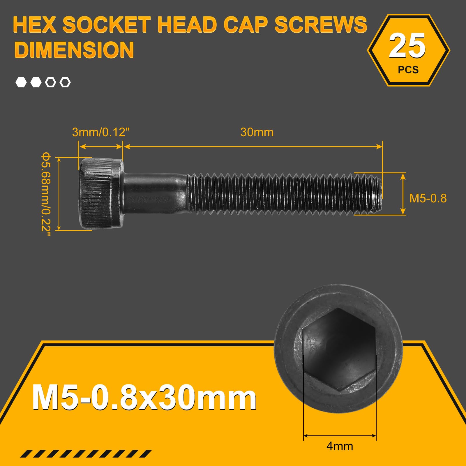 DTGN M5-0.8x30 Socket Head Cap Screws Bolts, 25Pack, Good for Road Bicycle Mountain Bike, Auto, Motorcycle - Image 2