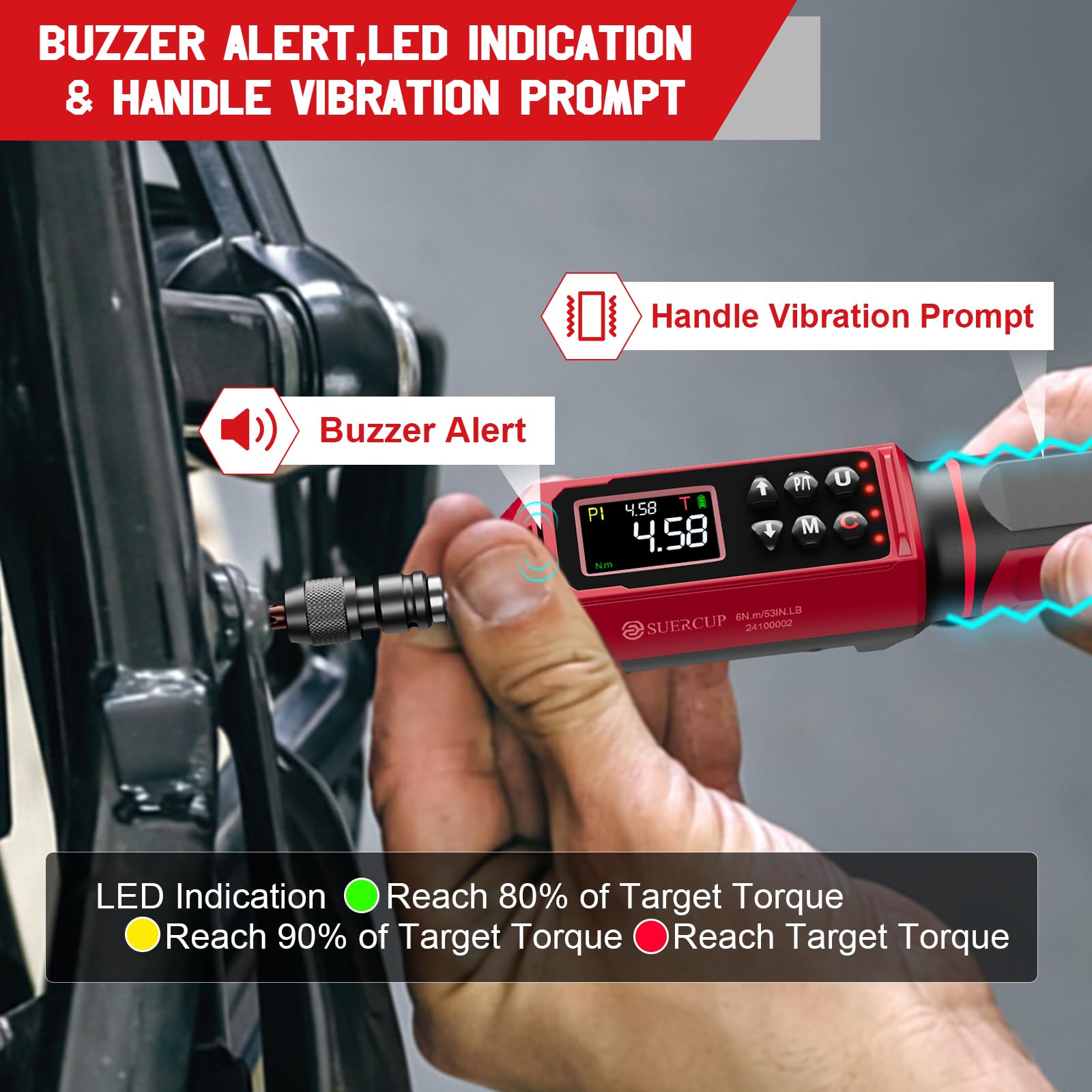 SUERCUP ±1% Precisione Cacciavite dinamometrico Digitale Set 0.09-6 Nm con allarme LED, buzzer, vibrazione, 9 modalità preset e memorizzazione dati, utilizzato per bicicletta,e Moto