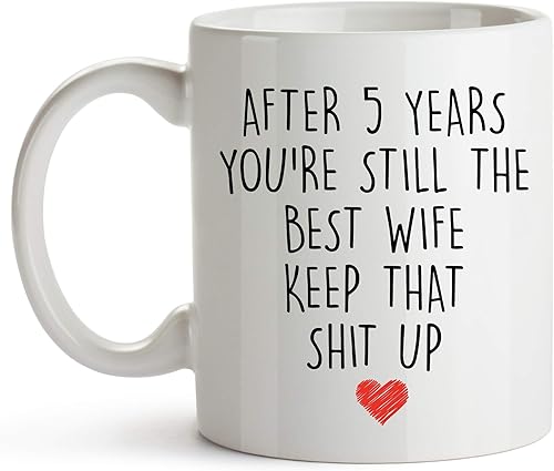 YouNique Designs Taza de café de aniversario de 5 años para ella, 11 onzas, 5 taza de aniversario de boda para esposa, cinco años, quinto año, 5 año