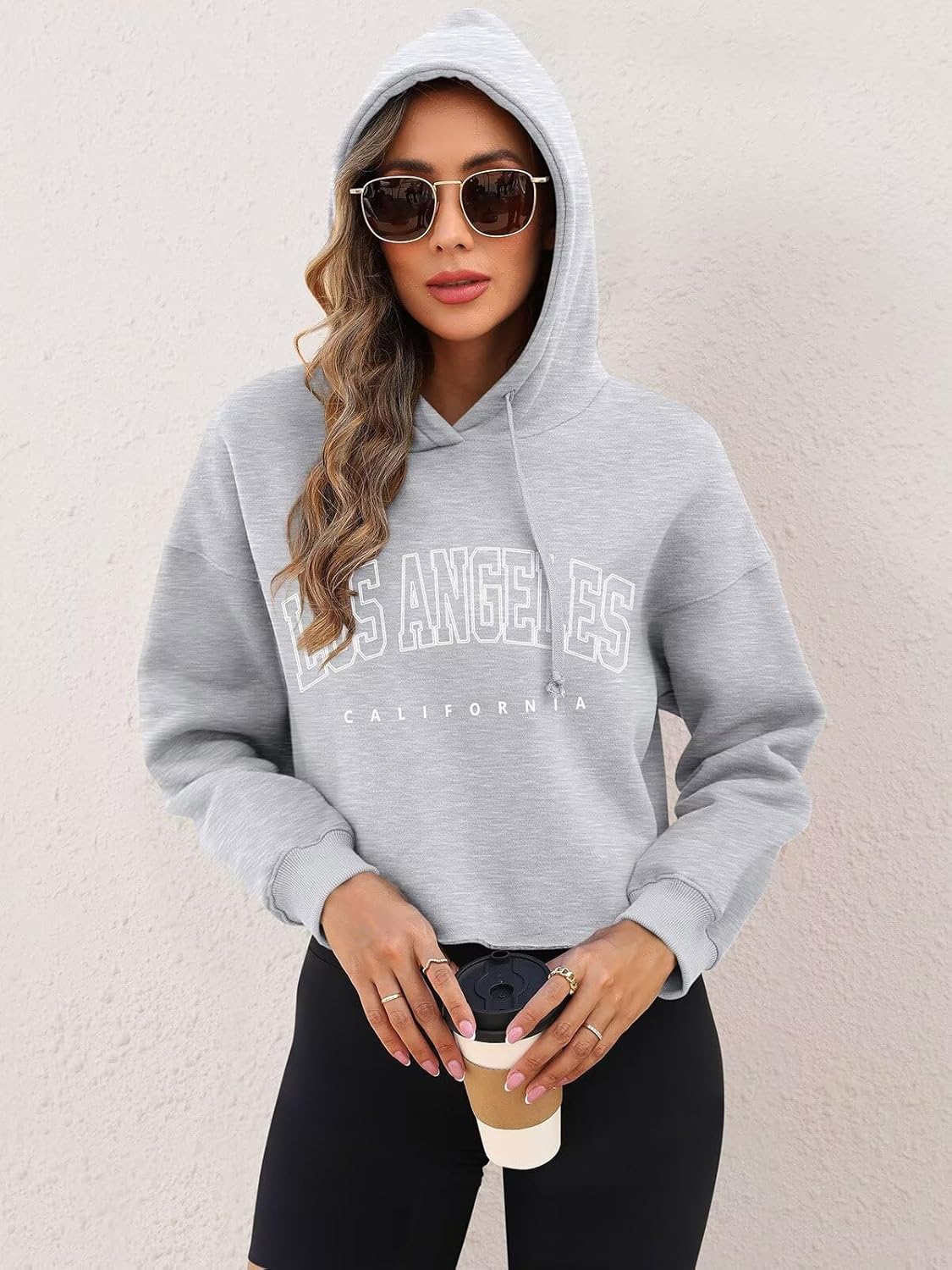 ORANDESIGNE Woman Letter Graphic Print Cropped Hoodie Long Sleeve Crop Fleece Casual Workout Loose Pullover Sweatshirt Tops